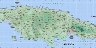 Fizikal peta jamaica menunjukkan gunung