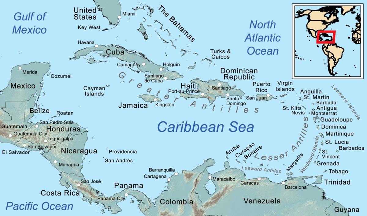 jamaica pada peta di caribbean