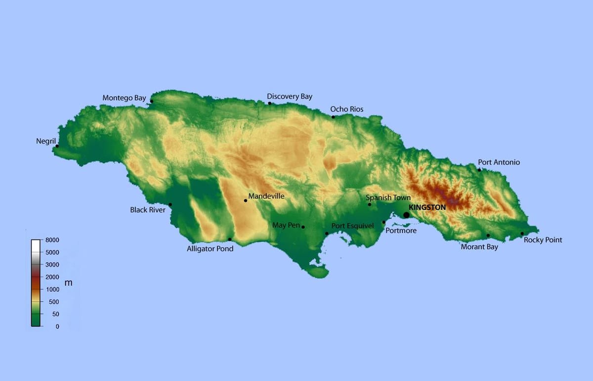 Peta ketinggian jamaica